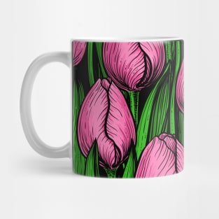 Pink tulips with green leaves Mug